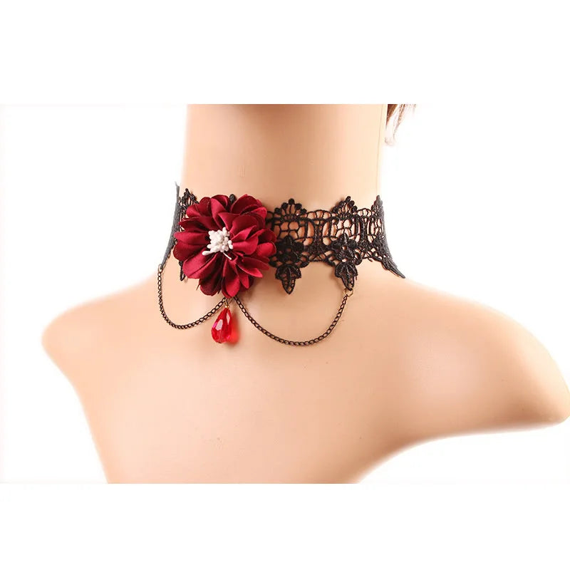 Gothic Jewelry Red Bat Halloween Necklace