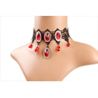 Gothic Jewelry Red Bat Halloween Necklace