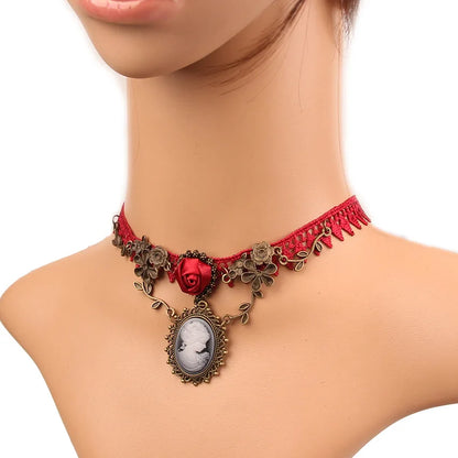Gothic Jewelry Red Bat Halloween Necklace