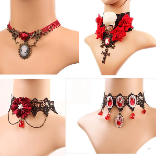 Gothic Jewelry Red Bat Halloween Necklace