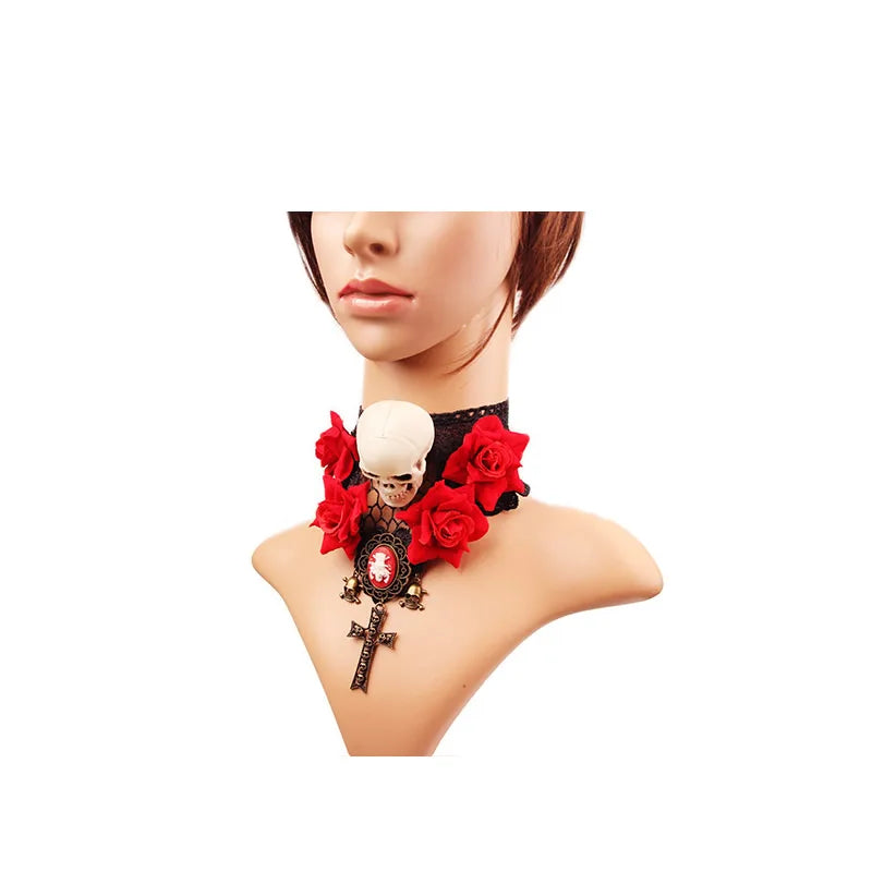 Gothic Jewelry Red Bat Halloween Necklace