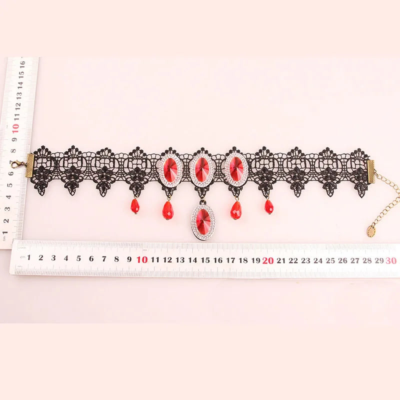 Gothic Jewelry Red Bat Halloween Necklace