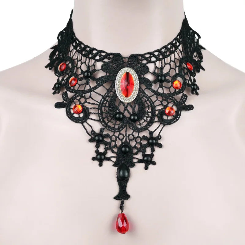 Gothic Jewelry Red Bat Halloween Necklace
