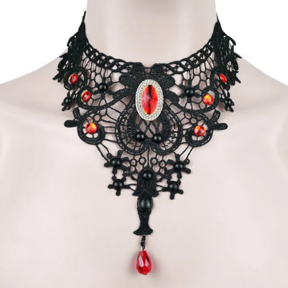 Gothic Jewelry Red Bat Halloween Necklace