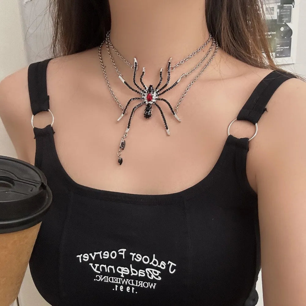 Black Spider Tassel Multi-layered Necklace