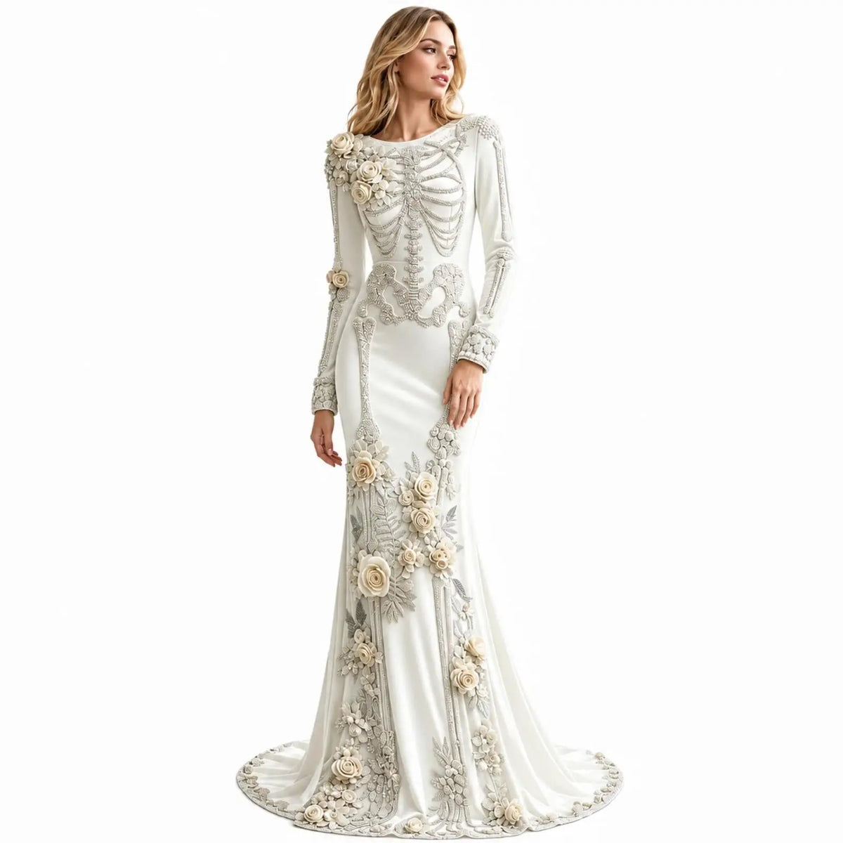 Women Skeleton Dress 3D Print Velvet Floral Long Sleeve Halloween Costumes,Cosplay Party Events Witch Gothic Medieval Dresses