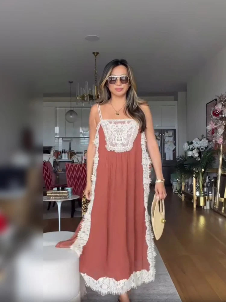 Terracotta Lace Slip Dress