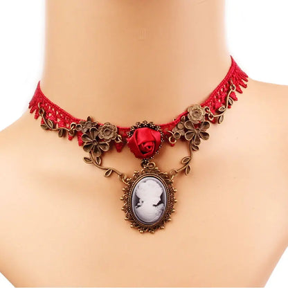 Gothic Jewelry Red Bat Halloween Necklace