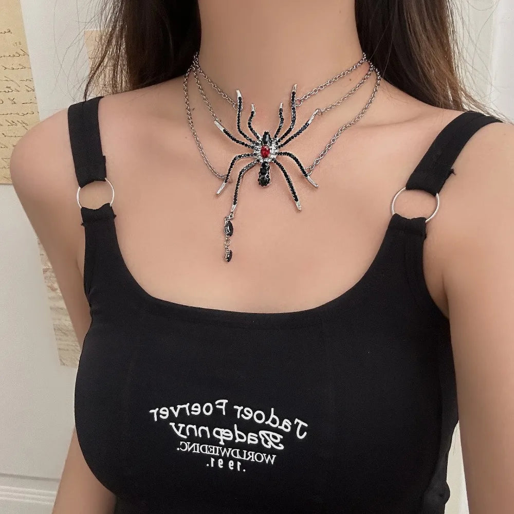 Black Spider Tassel Multi-layered Necklace