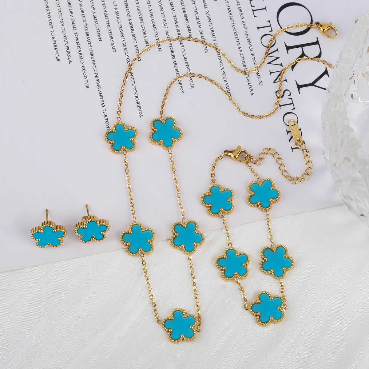 Flower Necklace Earrings Set
