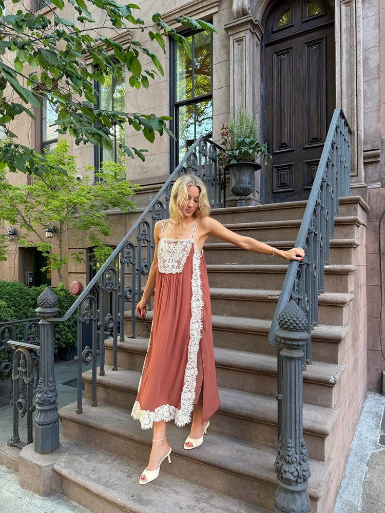 Terracotta Lace Slip Dress