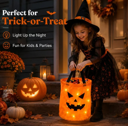 1-10PCS LED Light Up Halloween Pumpkin Candy Basket Glowing Treat Tote Bag for Trick or Treat Party Home Decoration Gift