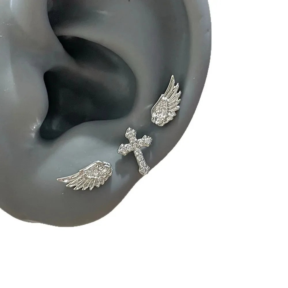 3Pcs Set Shiny Angel Wings Ear Studs