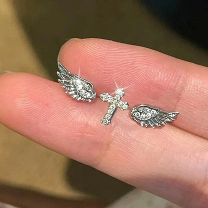 3Pcs Set Shiny Angel Wings Ear Studs