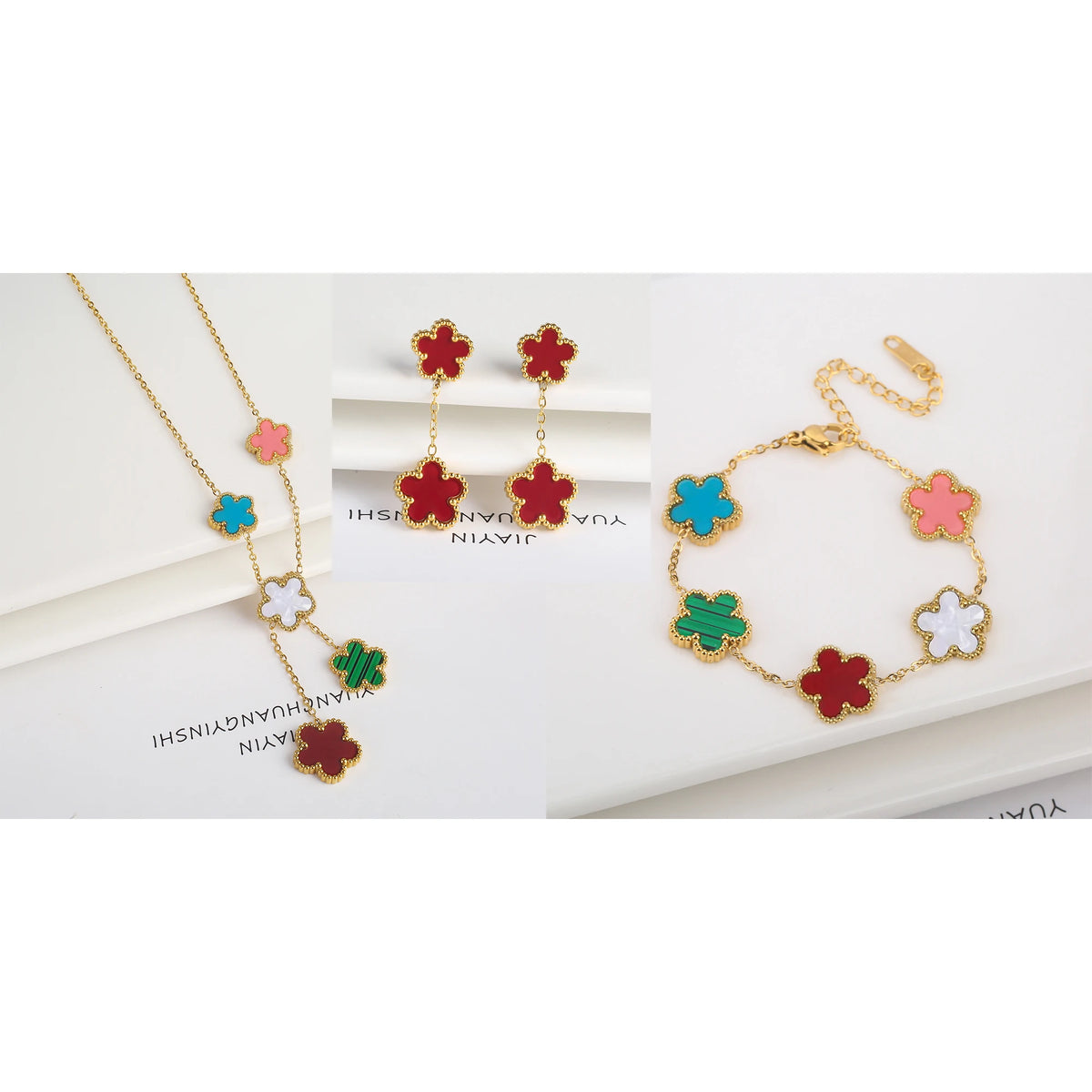 Flower Necklace Earrings Set