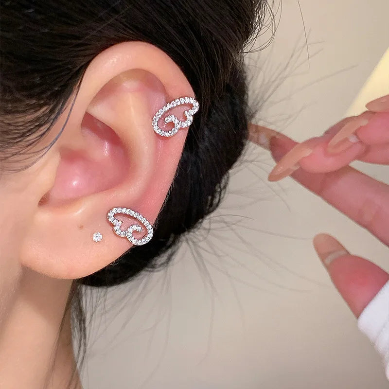 3Pcs Set Shiny Angel Wings Ear Studs