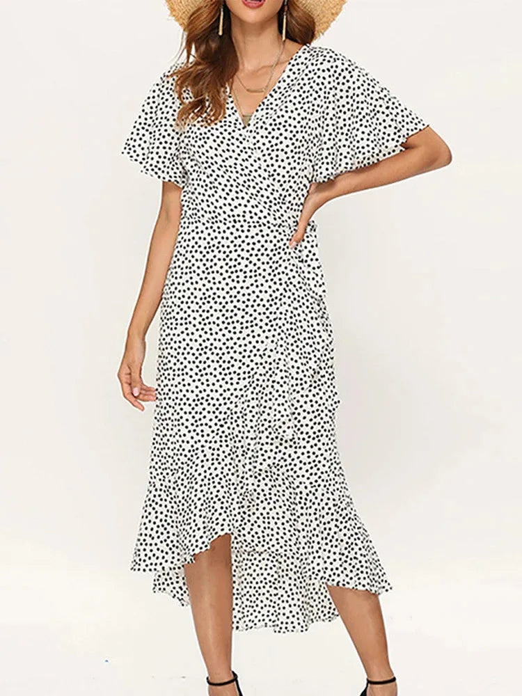 Casual Floral Chiffon High-Low Beach Maxi Dress