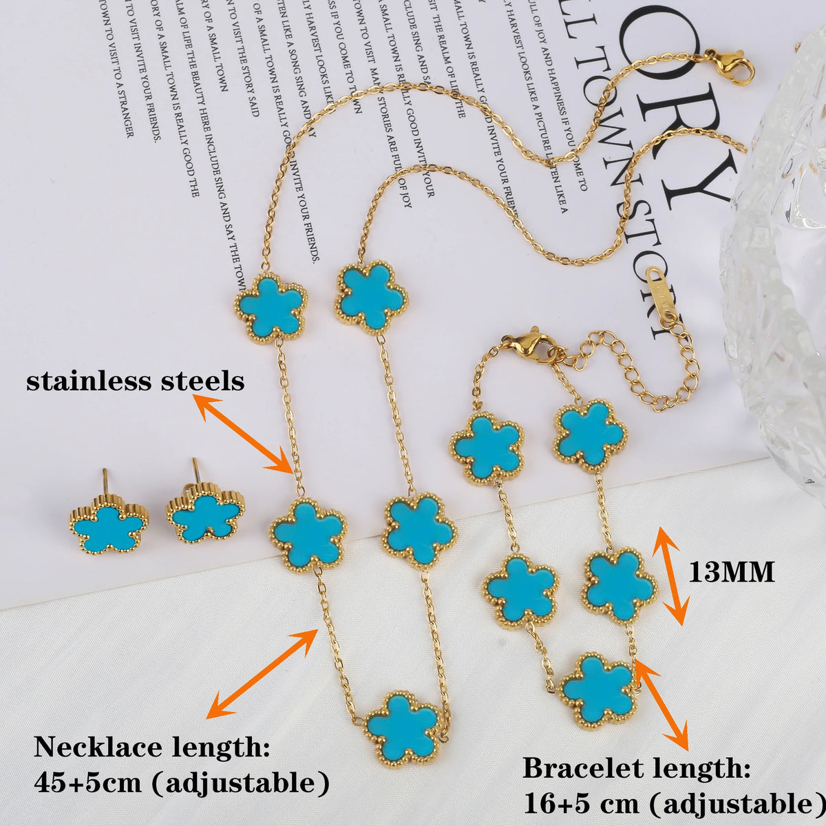Flower Necklace Earrings Set