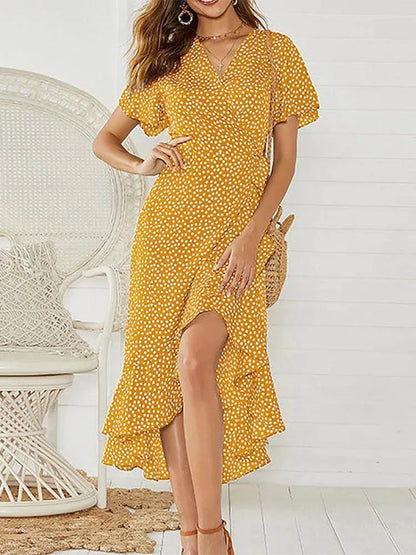 Casual Floral Chiffon High-Low Beach Maxi Dress