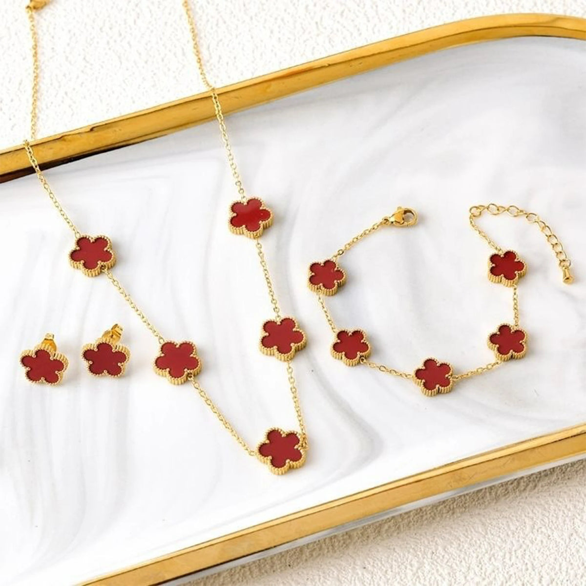 Flower Necklace Earrings Set