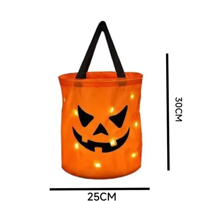 1-10PCS LED Light Up Halloween Pumpkin Candy Basket Glowing Treat Tote Bag for Trick or Treat Party Home Decoration Gift