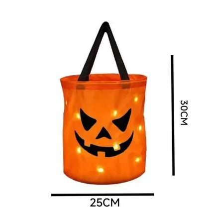 1-10PCS LED Light Up Halloween Pumpkin Candy Basket Glowing Treat Tote Bag for Trick or Treat Party Home Decoration Gift