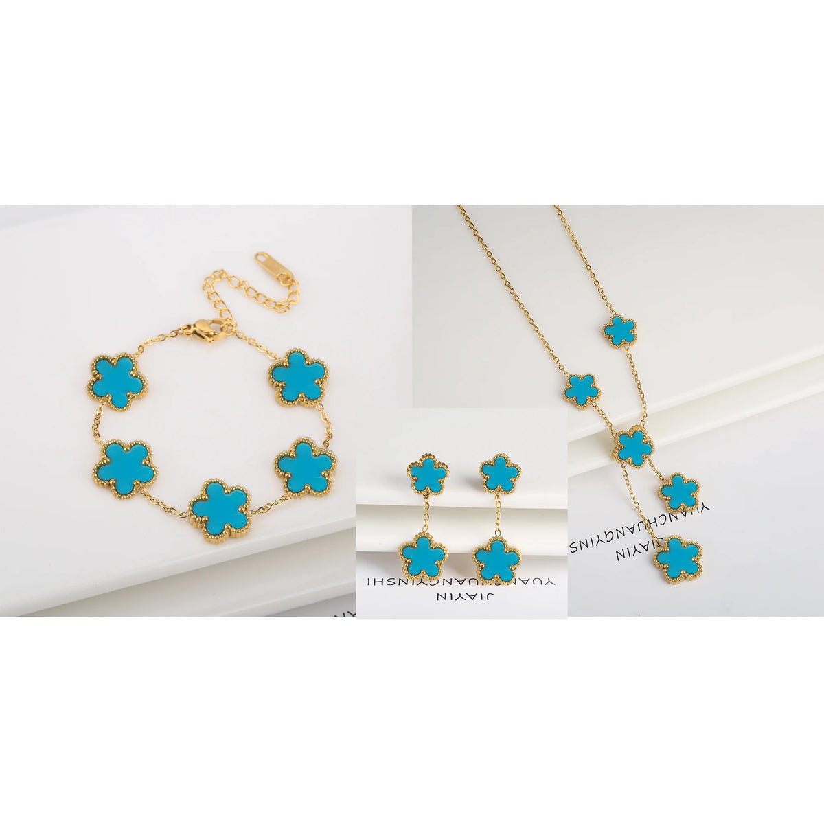 Flower Necklace Earrings Set