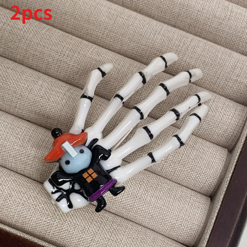 Set New Skull Hand Bone Hairpin Gripper Ghost Skeleton Hair Clips