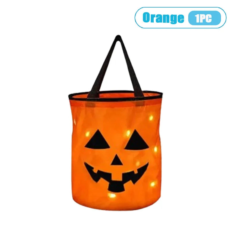 1-10PCS LED Light Up Halloween Pumpkin Candy Basket Glowing Treat Tote Bag for Trick or Treat Party Home Decoration Gift