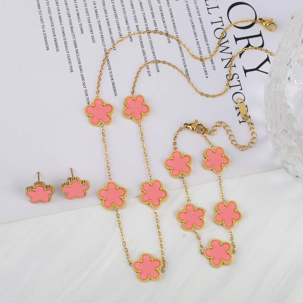 Flower Necklace Earrings Set
