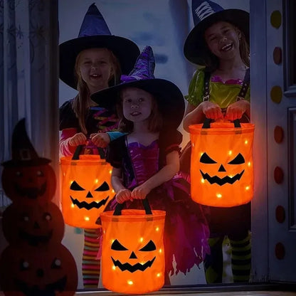 1-10PCS LED Light Up Halloween Pumpkin Candy Basket Glowing Treat Tote Bag for Trick or Treat Party Home Decoration Gift