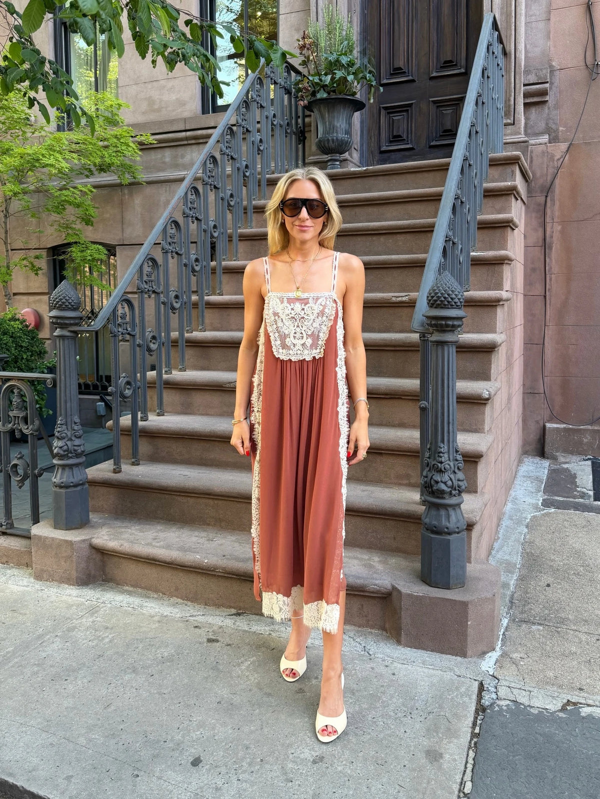 Terracotta Lace Slip Dress