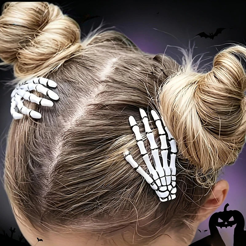 Set New Skull Hand Bone Hairpin Gripper Ghost Skeleton Hair Clips