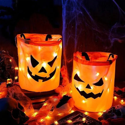 1-10PCS LED Light Up Halloween Pumpkin Candy Basket Glowing Treat Tote Bag for Trick or Treat Party Home Decoration Gift