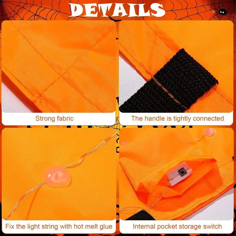 1-10PCS LED Light Up Halloween Pumpkin Candy Basket Glowing Treat Tote Bag for Trick or Treat Party Home Decoration Gift