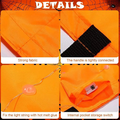 1-10PCS LED Light Up Halloween Pumpkin Candy Basket Glowing Treat Tote Bag for Trick or Treat Party Home Decoration Gift