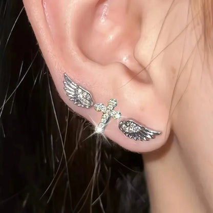 3Pcs Set Shiny Angel Wings Ear Studs