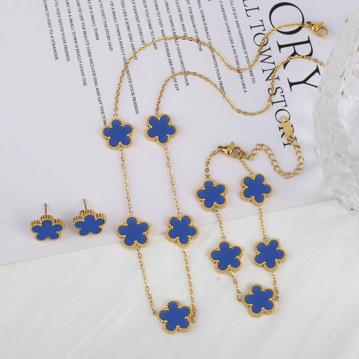 Flower Necklace Earrings Set