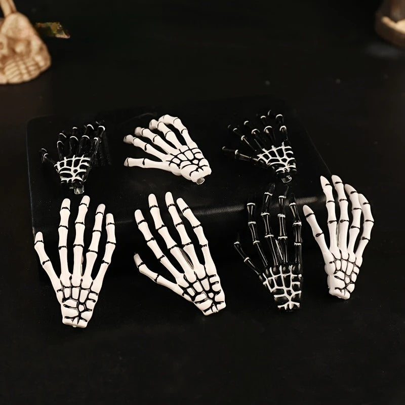 Set New Skull Hand Bone Hairpin Gripper Ghost Skeleton Hair Clips