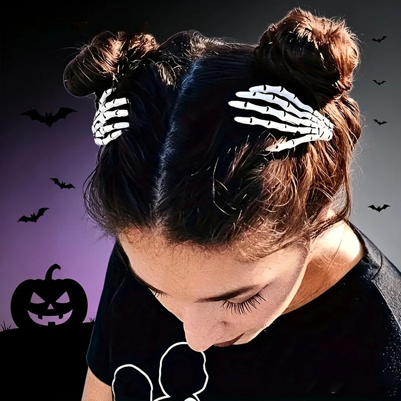 Set New Skull Hand Bone Hairpin Gripper Ghost Skeleton Hair Clips